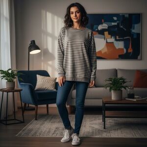 BB Dakota grey stripped pullover sweater M